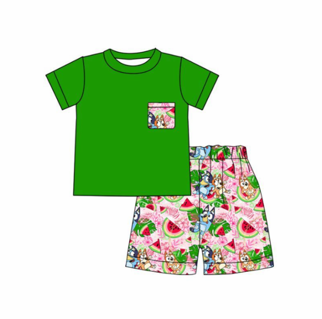 pre sale boys summer outfit sets  short sleeve top bwatermelon bluey  print and  shorts