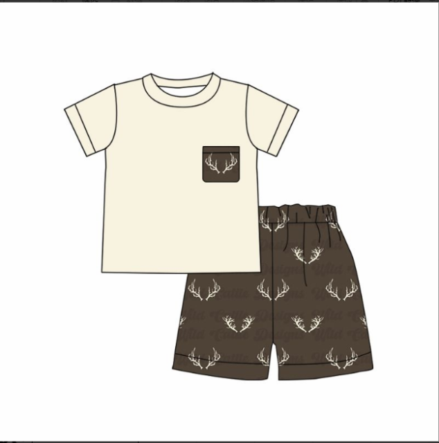 pre sale boys summer outfit sets  short sleeve top antlers  print and  shorts