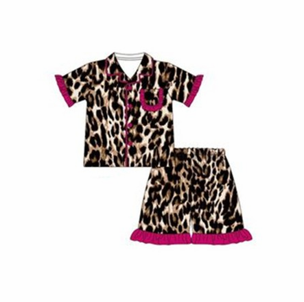 pre sale girls summer outfit sets short sleeves top leopard print and shorts