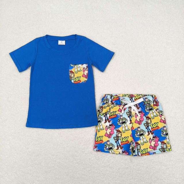 BSSO0833 toy story pocket blue short-sleeved shorts set