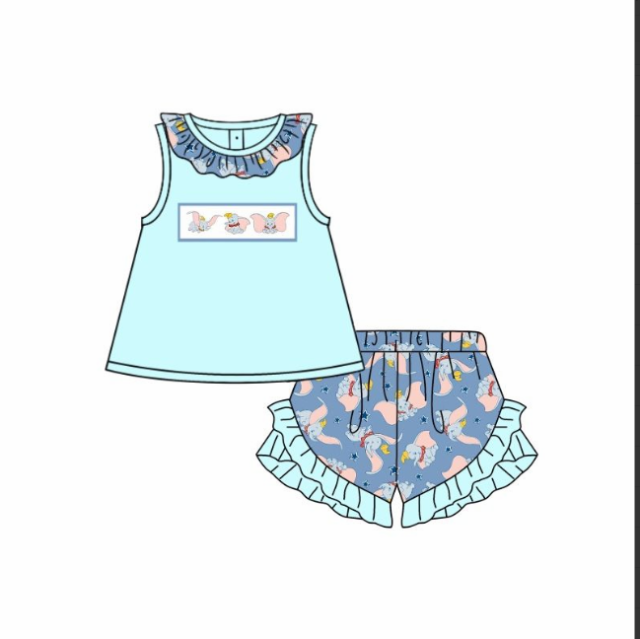 pre sale girls summer outfit sets  sleeves top elephant print and shorts