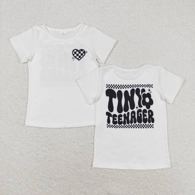 GT0527 tiny teenager black and white plaid love short-sleeved top
