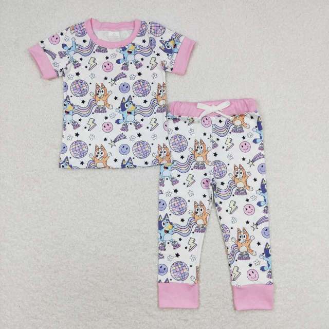 GSPO1508 bluey light ball smiley face lightning pink white short-sleeved trousers pajama suit