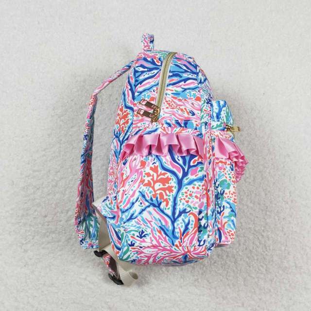BA0185 Seaweed Pattern Rose Red Lace Backpack
