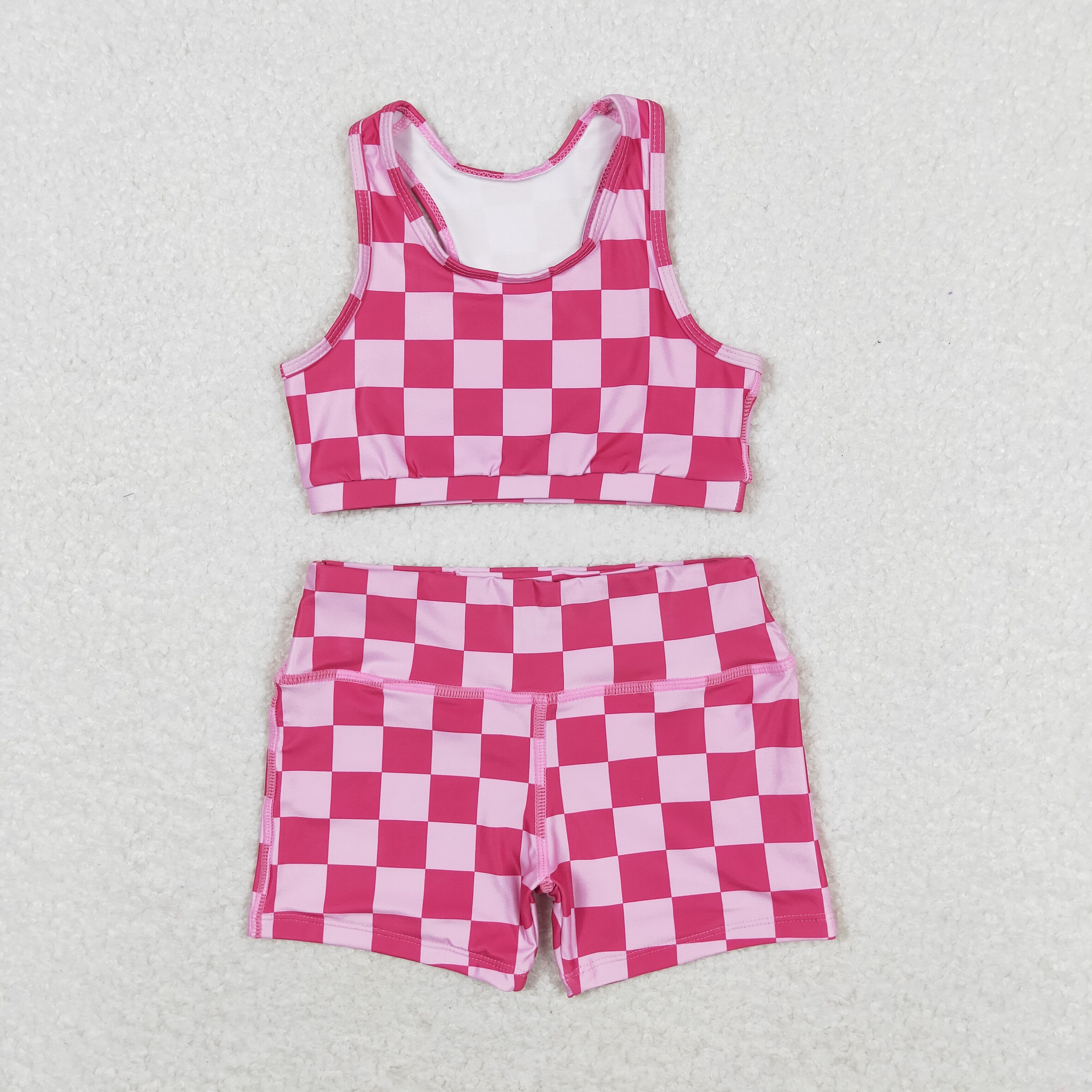GT0521 +SS0218 swim  pink plaid set
