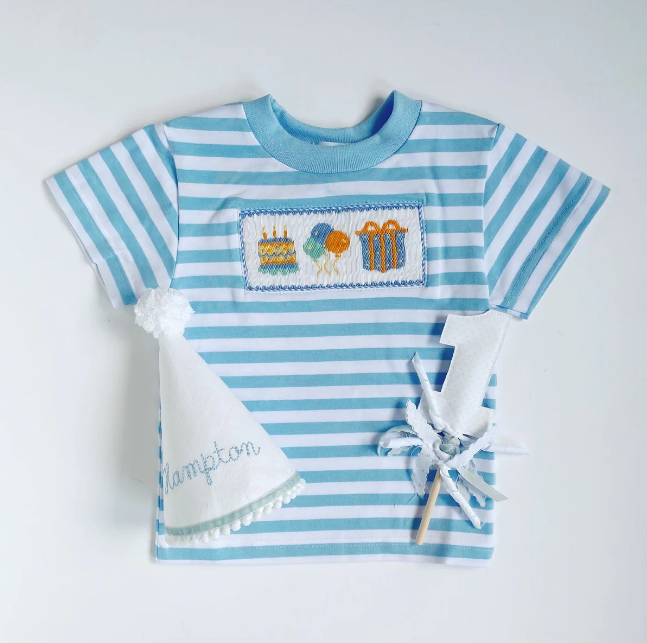 pre sale boys summer clothing short sleeves top embroidered cake gift balloons print
