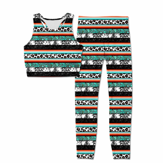 pre sale girls summer outfit sets  sleeves top leopard stripes print with trousers