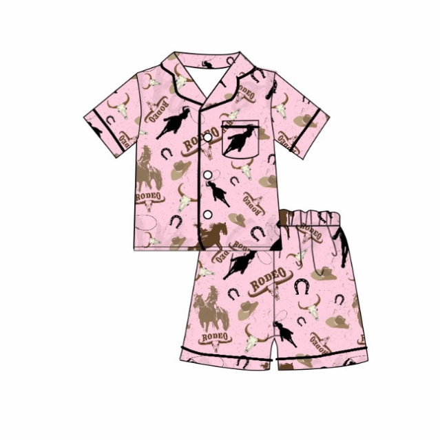 pre sale girls summer outfit sets  short sleeves top man riding horse print and shorts