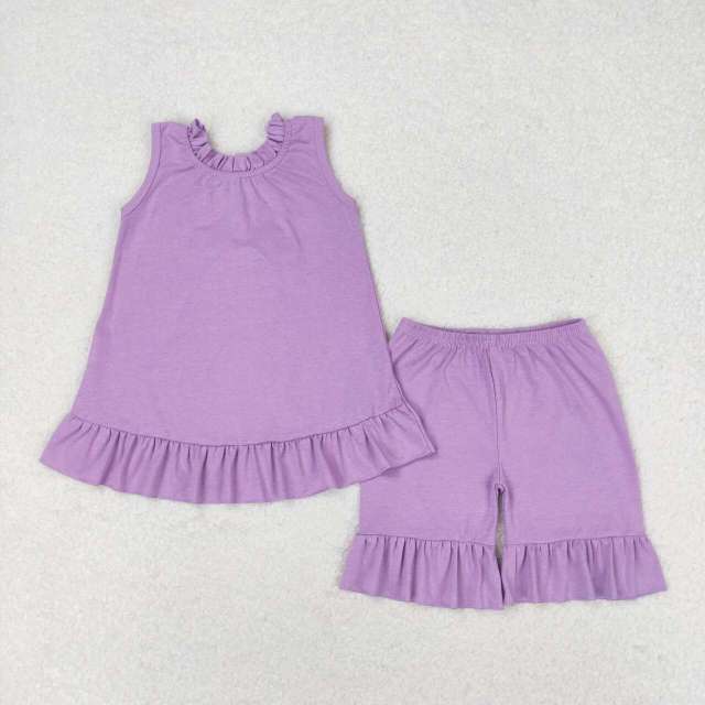 GSSO0520 Purple bow lace sleeveless shorts set