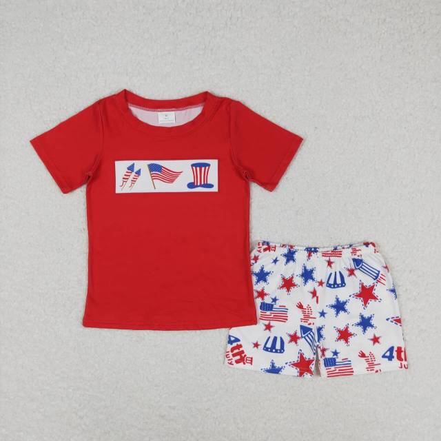 BSSO0726 Flag hat red short sleeve star shorts set
