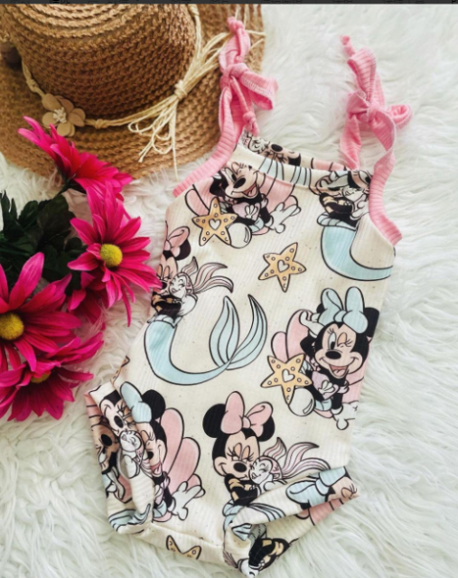 pre sale baby girl clothes bow suspenders top mickey mouse print  with romper