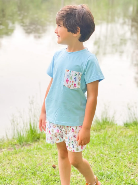 pre sale boys summer outfit sets  short sleeve top conch and scallops print with shorts