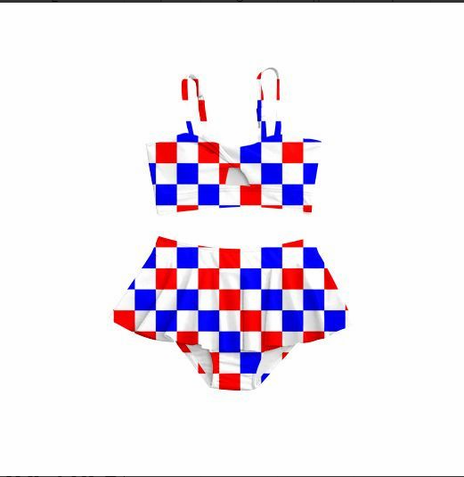 pre sale girls summer outfit sets  sling top red blue white plaid and briefs