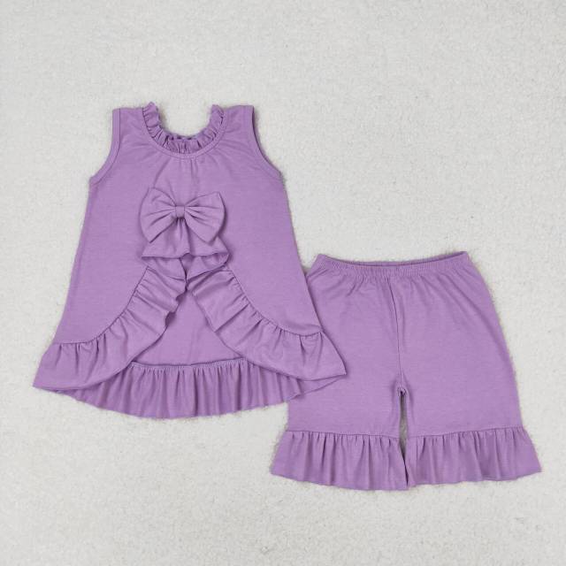 GSSO0520 Purple bow lace sleeveless shorts set