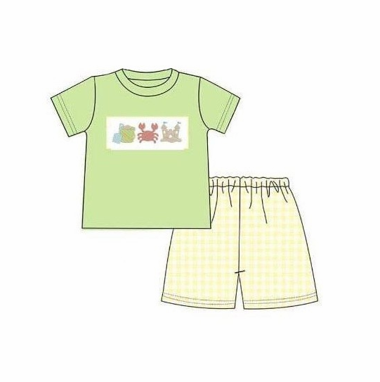 pre sale boys summer outfit sets  short sleeve top embroidered crab print and shorts