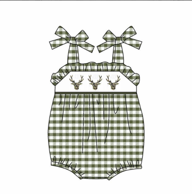 pre sale baby girl clothes bow suspenders top deer head print  with romper