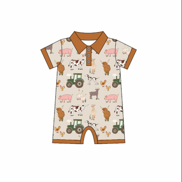 pre sale baby boy clothes  short sleeves top cows, pigs, chickens and geese print  with romper