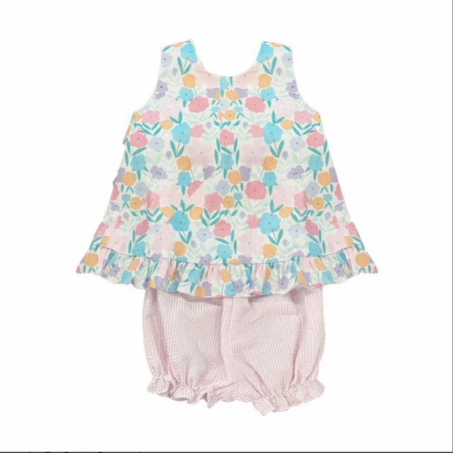 pre sale girls summer outfit sets  sleeves top tulip flower print and shorts
