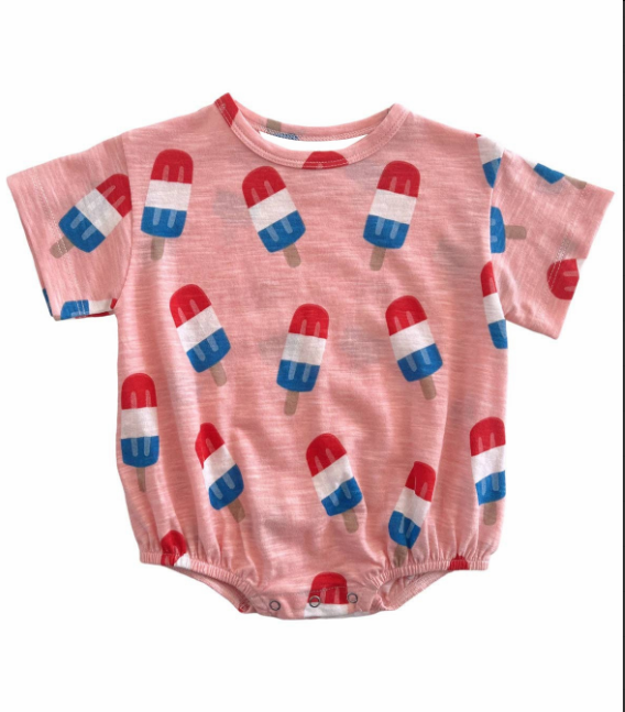 pre sale baby girl clothes short sleeves top red, blue and white ice cream print with romper