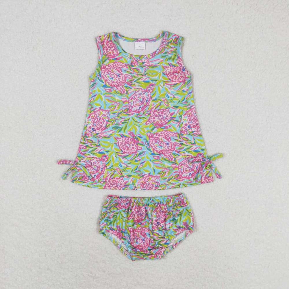 GBO0352 Turtle Seaweed Blue Sleeveless Bummies set