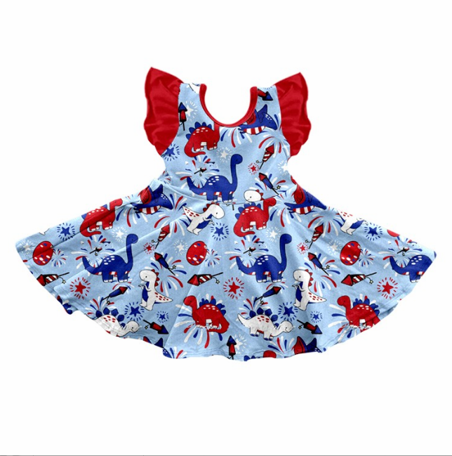 pre sale girls dresses flying sleeves top dinosaur print with dress