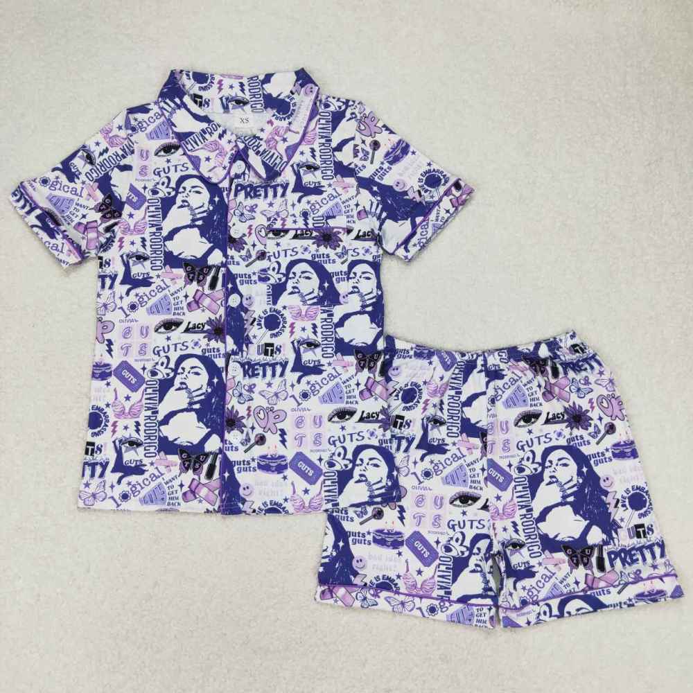 GSSO0987 Adult female guts butterfly purple and white short sleeve shorts pajama set