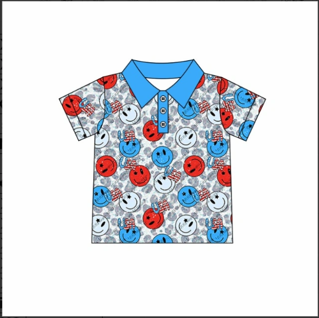 pre sale boys clothes short sleeves top red and blue smiley face print