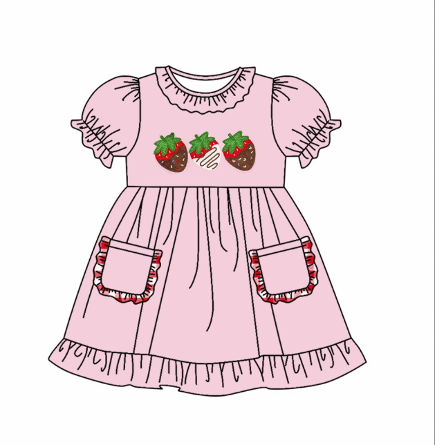 pre sale girls dresses puff sleeves top strawberry print with dress