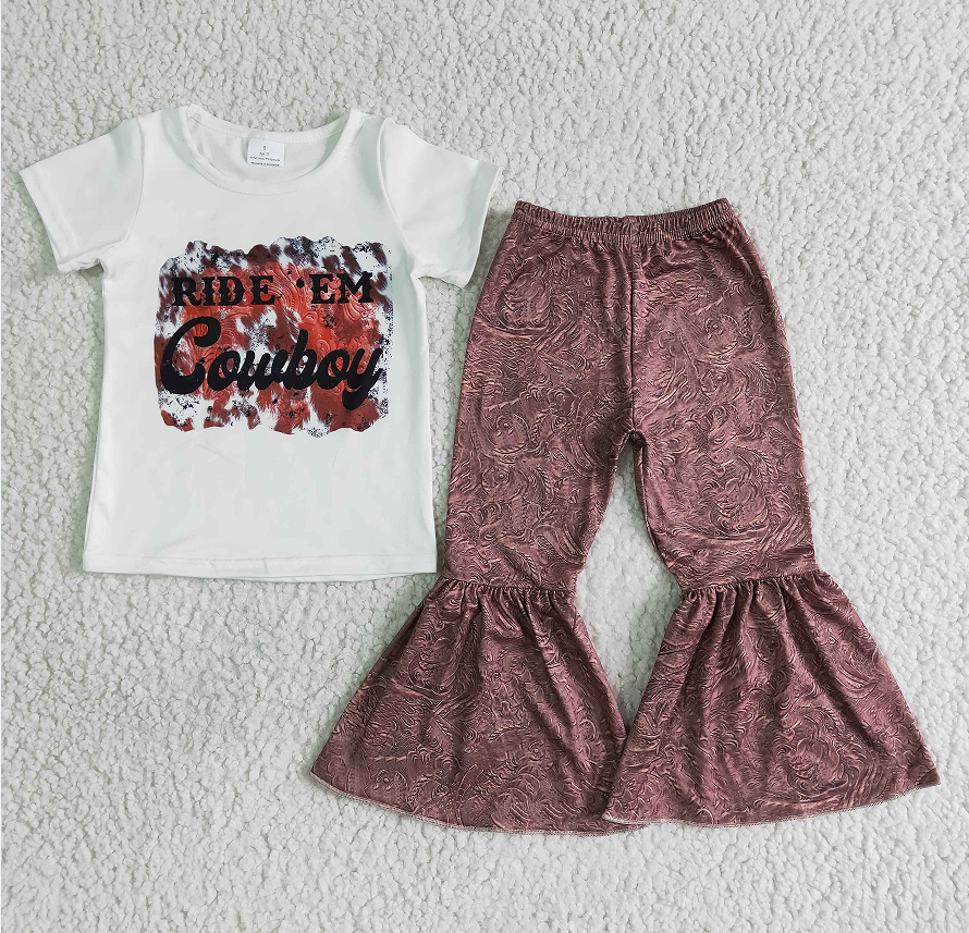 B15-28 Cowboy white short-sleeved bell pants set