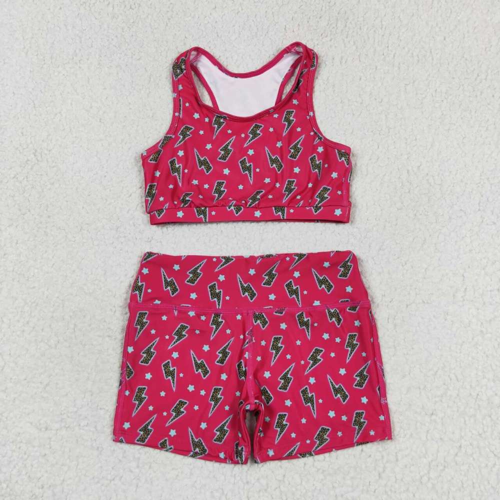 GT0519 Star lightning rose red sleeveless swin set