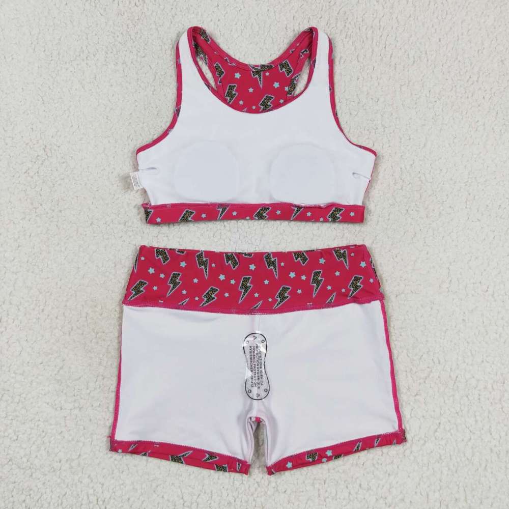 GT0519 Star lightning rose red sleeveless swin set