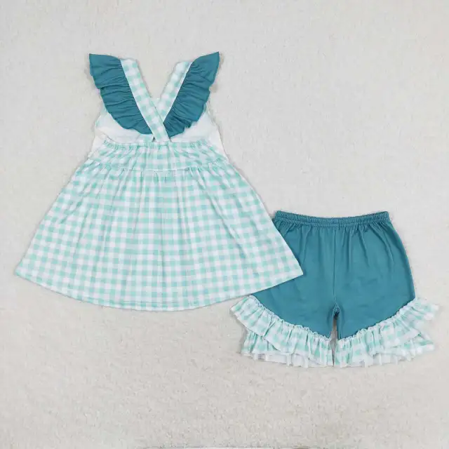 GSSO0847 Telephone pole maintenance worker plaid flying sleeve shorts set