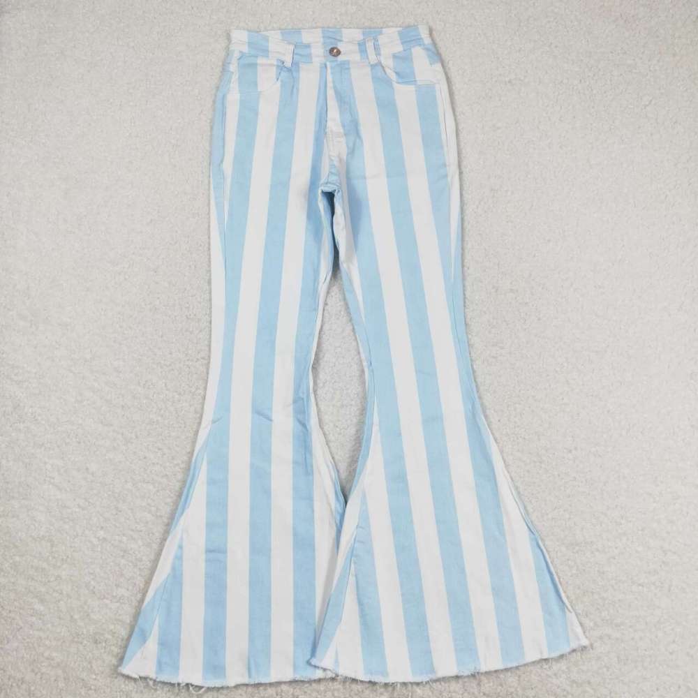 P0458 Adult women blue and white striped denim trousers
