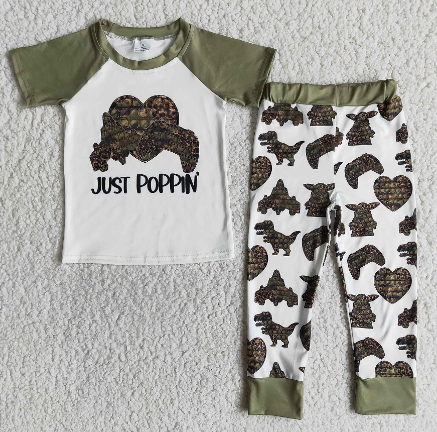 E12-16  Boys Valentine's Day Dinosaur Short Sleeve Long Pants Set