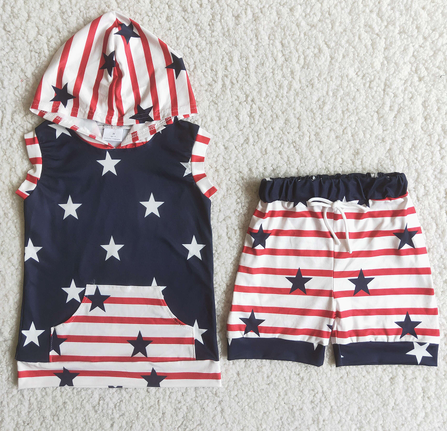 C14-23 Boys' Star Stripe Sleeveless Hoodie