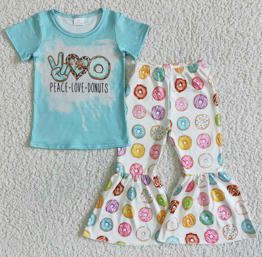 A14-4 donuts blue short-sleeved donut wide-leg pants set