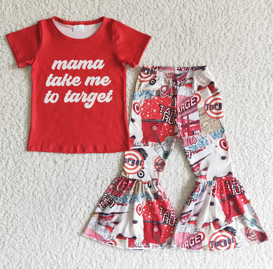 GSPO0006 mama take me to taiget red short-sleeved flared pants suit