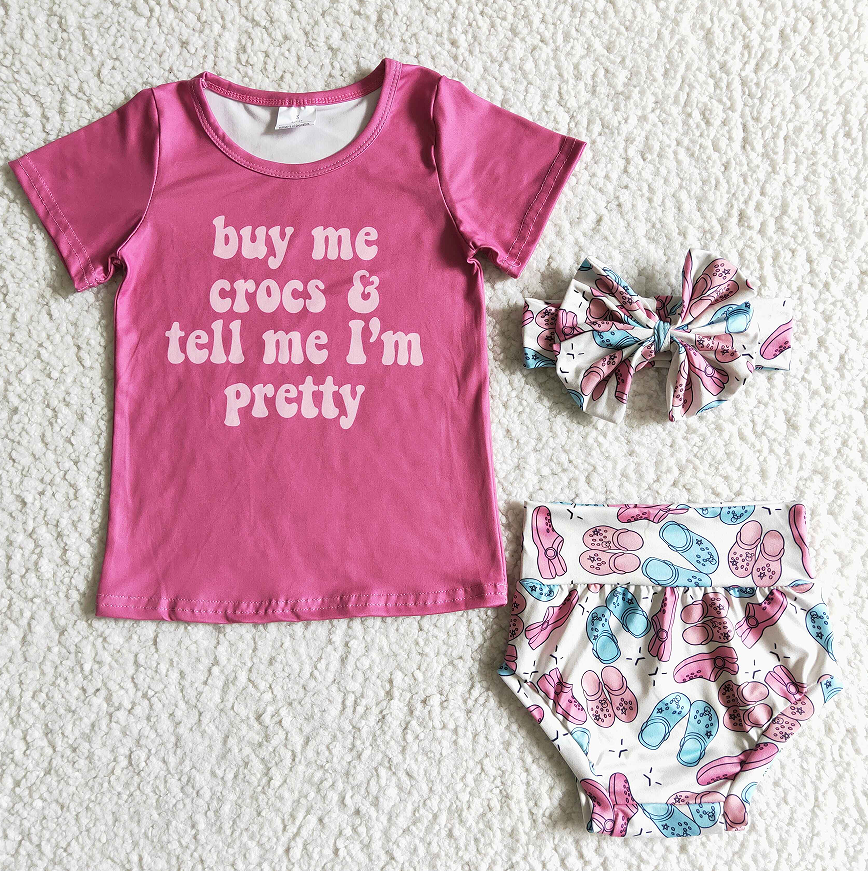 GBO0003 Buy me crocs pink short-sleeved bummies set