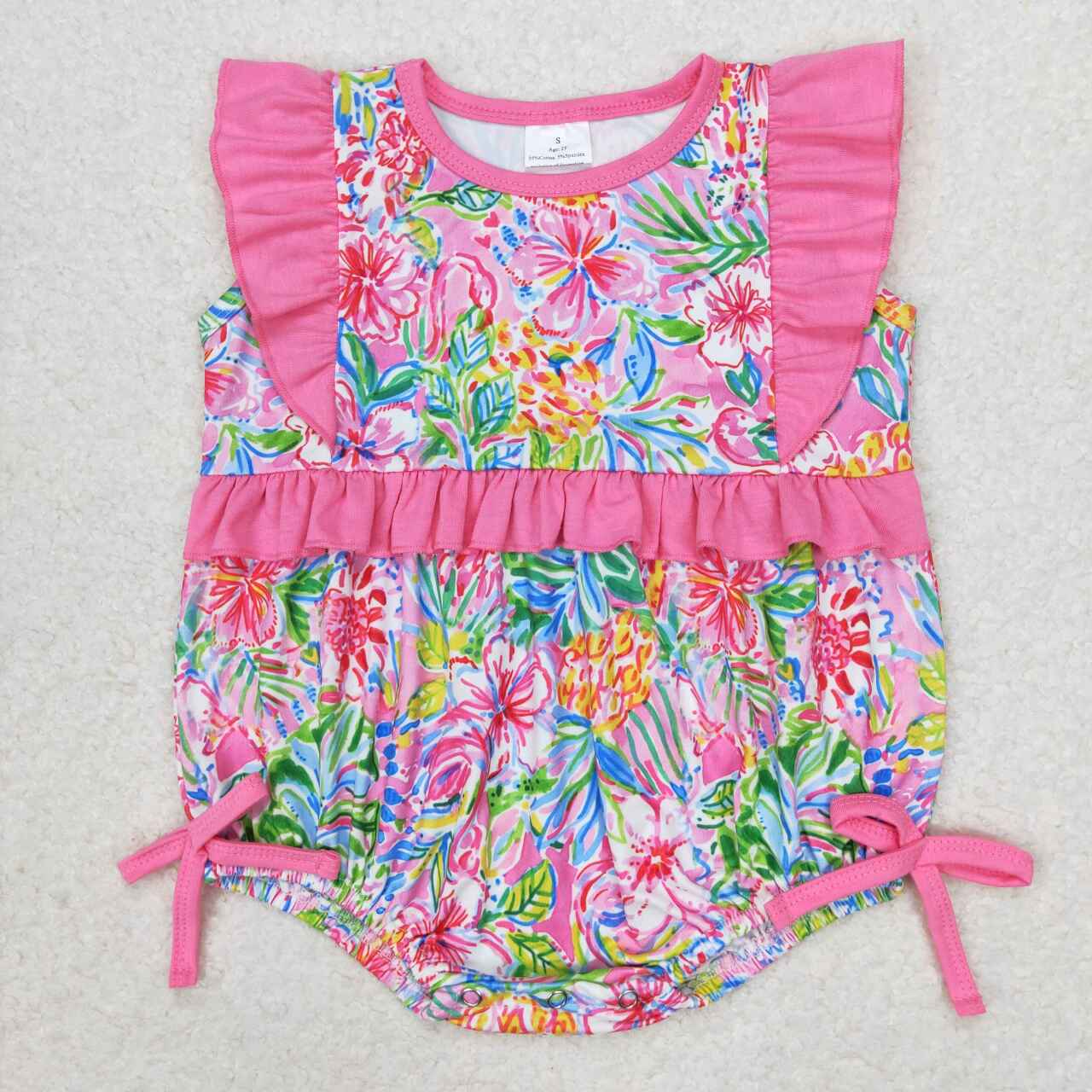 SR1036 Floral rose pink lace vest romper