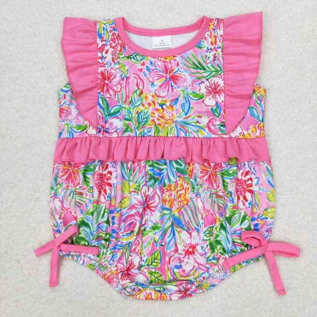 SR1036 Floral rose pink lace vest romper