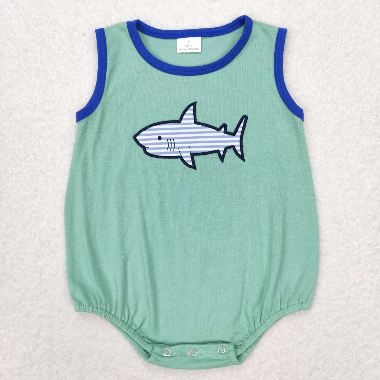 SR1590 Embroidered Shark Teal romper