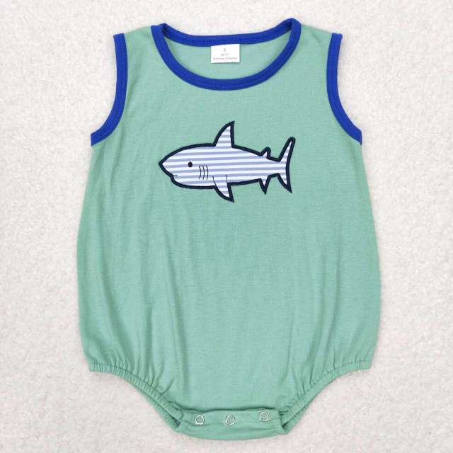 SR1590 Embroidered Shark Teal romper