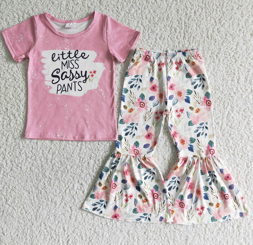 GSPO0062 Girls Pink MISSSassy Short Sleeve Floral Pant Suit