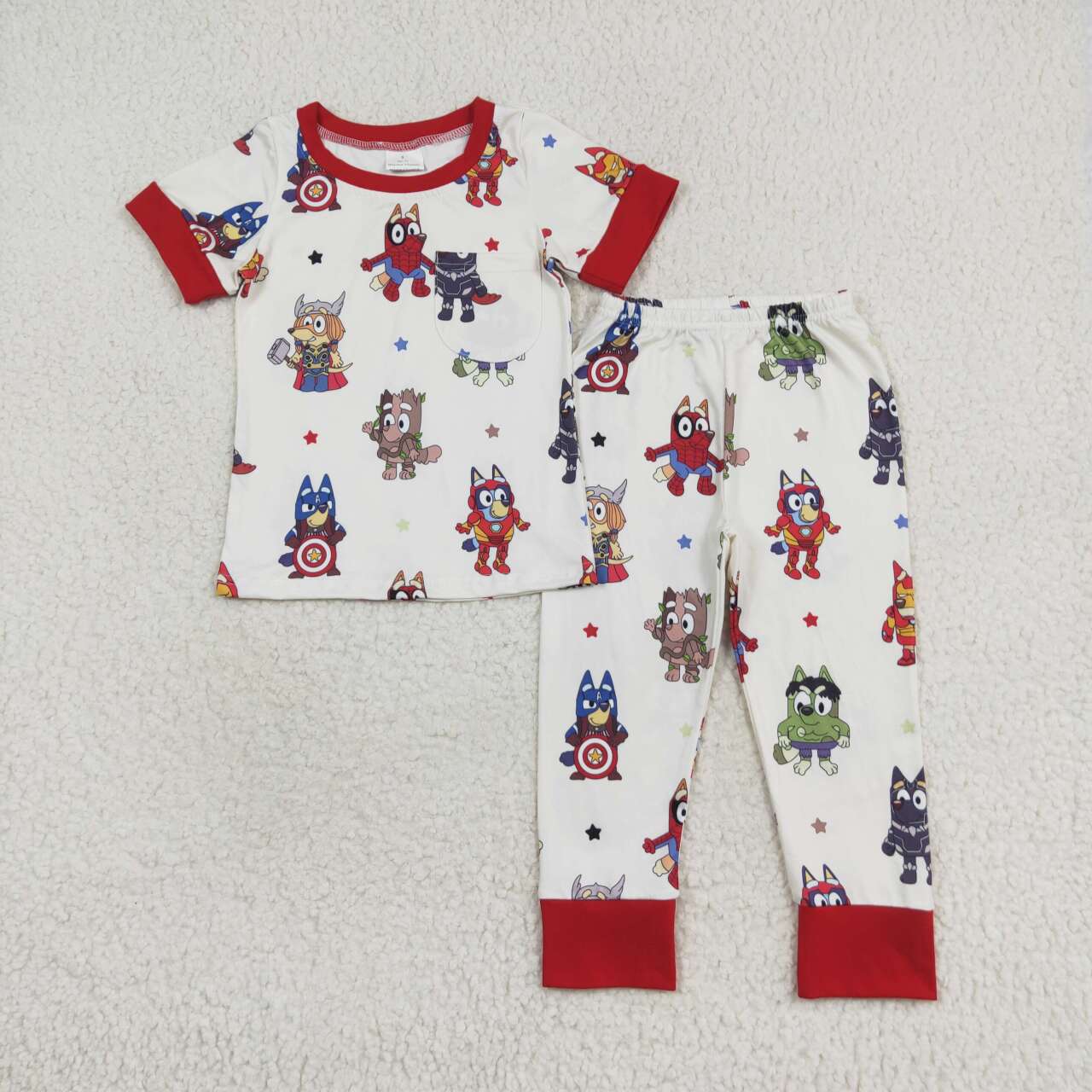 BSPO0404 blue dog Avengers Star Beige Short Sleeve Pants Suit