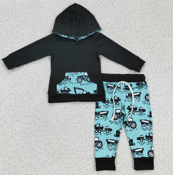 6 C6-10 Tractor blue hooded long-sleeved sweatshirt and pants suit