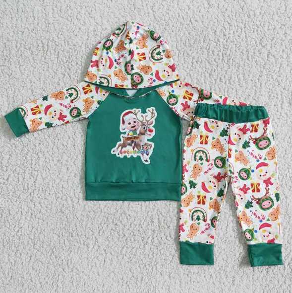 6 B6-39 cocomelon Christmas long-sleeved trousers and hooded set