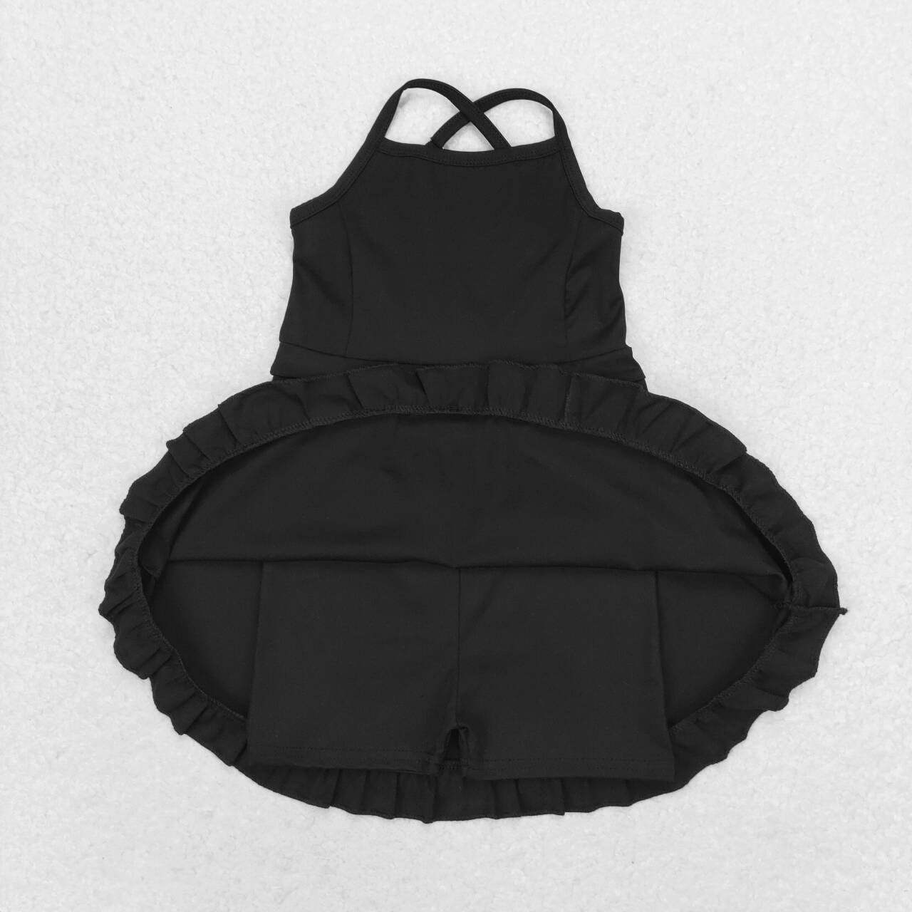 S0446 Solid Black Sportswear Yoga Dress
