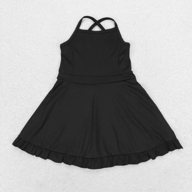S0446 Solid Black Sportswear Yoga Dress