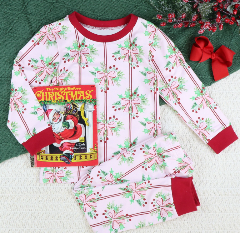GLP1476 pre order  Pink bow pattern long-sleeved and long-pants pajama set