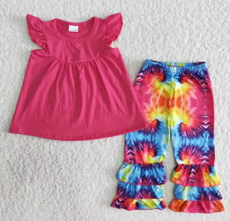 B11-16 Colorful tie-dye pants set